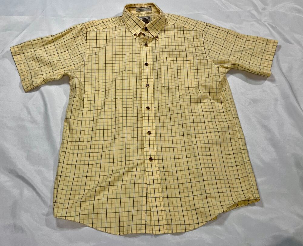 LL Bean Button Up Shirt Men's Medium Yellow Plaid Wrinkle Resistant 269339